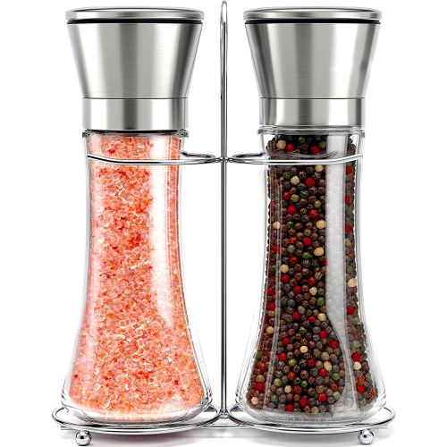  Willow & Everett Salt and Pepper Grinder Set - Stainless Steel Refillable Salt & Peppercorn Shakers