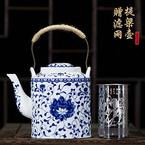  Willower Pottery teapot, Cold Pot, Water Kettle, Household Tea Set, high White Porcelain, Stainless Steel Filter Screen, Jingdezhen Blue and White Porcelain,Yanlian Big (2 litres)