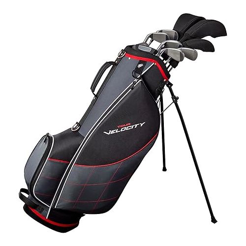 윌슨 Wilson Tour Velocity Complete Golf Set with Stand Bag - Men's Right Hand, Regular Flex, Black/Red