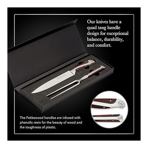 윌슨 German Forged High Carbon Stainless Steel Carving Knife and Fork Set | Professional Meat Carving Set with Ergonomic Pakkawood Handle