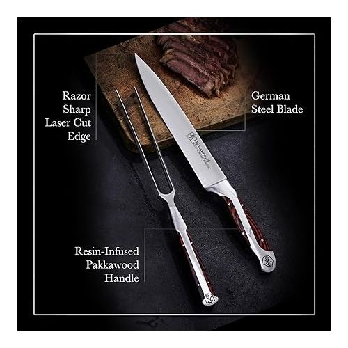 윌슨 German Forged High Carbon Stainless Steel Carving Knife and Fork Set | Professional Meat Carving Set with Ergonomic Pakkawood Handle