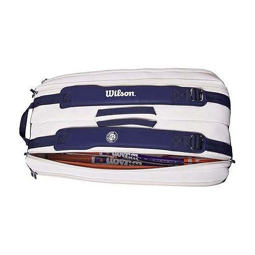 윌슨 WILSON Roland Garros Super Tour Tennis Racket Bag - Navy/White, Holds up to 9 Rackets