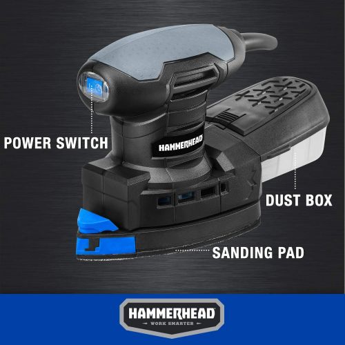 윌슨 Hammerhead 1.4-Amp Multi-Function Detail Sander with 12pcs Sandpaper, Dust Collection System, and Detail Attachment - HADS014