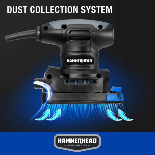 윌슨 Hammerhead 1.4-Amp Multi-Function Detail Sander with 12pcs Sandpaper, Dust Collection System, and Detail Attachment - HADS014