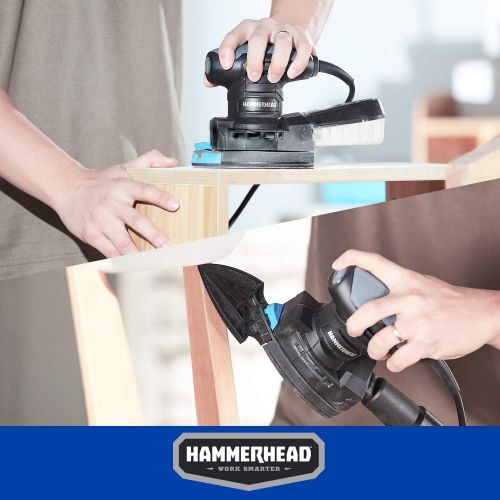 윌슨 Hammerhead 1.4-Amp Multi-Function Detail Sander with 12pcs Sandpaper, Dust Collection System, and Detail Attachment - HADS014