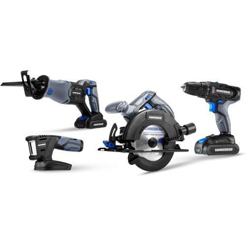 윌슨 Hammerhead 20V Cordless 4-Tool Combo Kit: Drill, Reciprocating Saw, Circular Saw and LED Light with Two 1.5Ah Batteries and Charger - HCC2040