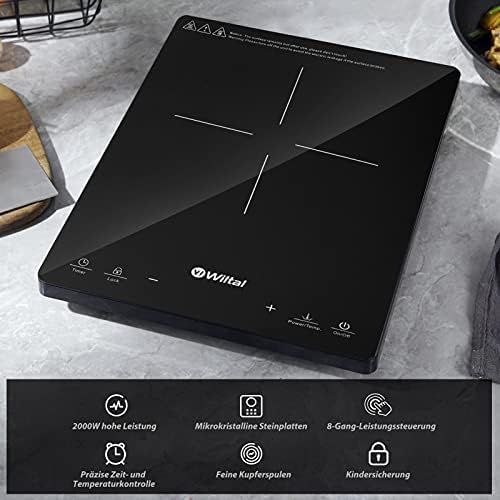  Wiltal Induction hob, Induction plate, 2000 W single Induction hob, portable hob with digital display, Induction plate, sensor touch control.