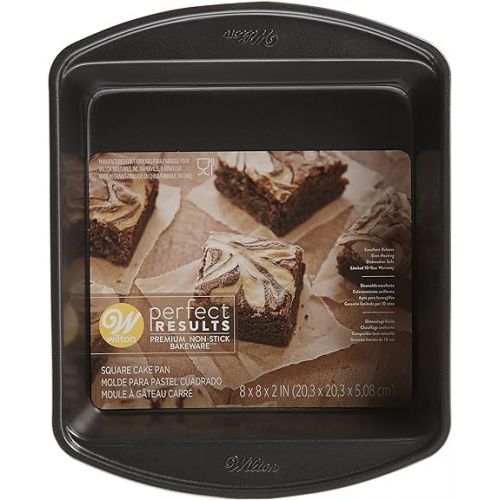  Wilton Perfect Results Premium Non-Stick Bakeware Square Cake Pan, Will Heat Evenly for Years of Quality Baking, 8-inches