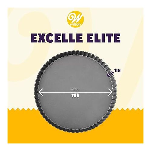  Wilton Excelle Elite Non-Stick Tart Pan and Quiche Pan with Removable Bottom, 11-Inch, Multicolor