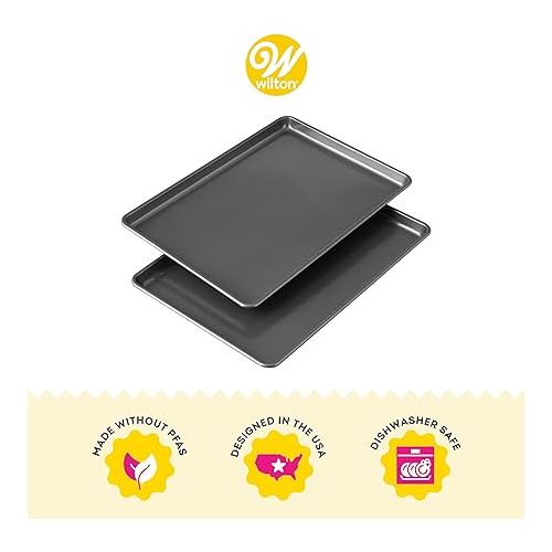  Wilton Easy Layers Sheet Cake Pan, Rectangle Sheet Pan, 2-Piece Baking Sheets Set, Steel