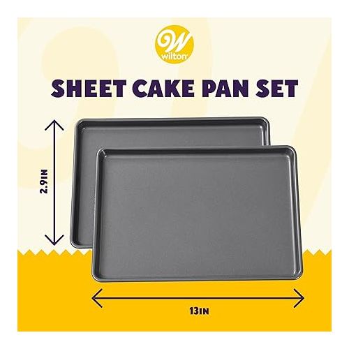  Wilton Easy Layers Sheet Cake Pan, Rectangle Sheet Pan, 2-Piece Baking Sheets Set, Steel