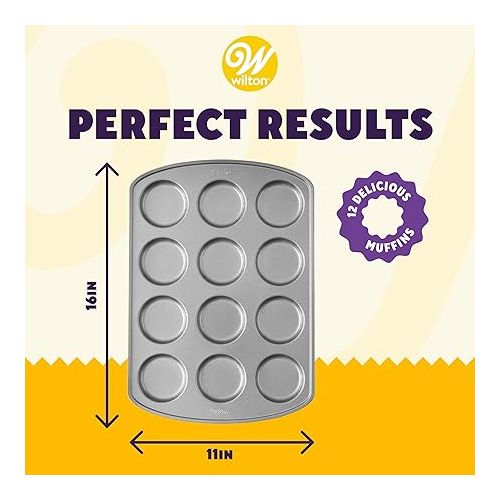  Wilton Perfect Results Premium Non-Stick Steel Cupcake and Muffin Pan, Muffin Top Size, 12 Cavity