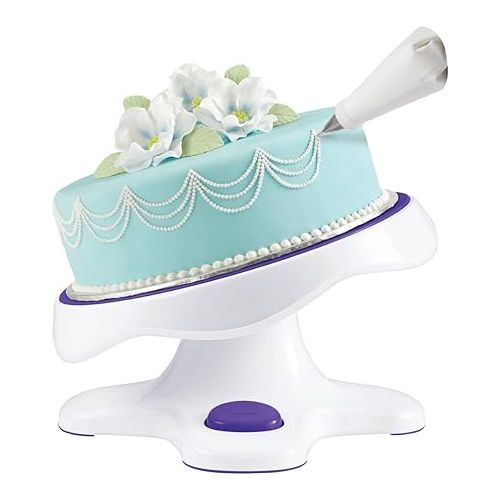  Wilton Tilt-N-Turn Ultra Cake Turntable and Cake Stand - Decorate Cakes with A Smooth Turning and Easy Tilting Turntable, Non-Slip Grip Design, 12 x 7-Inch