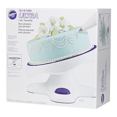  Wilton Tilt-N-Turn Ultra Cake Turntable and Cake Stand - Decorate Cakes with A Smooth Turning and Easy Tilting Turntable, Non-Slip Grip Design, 12 x 7-Inch