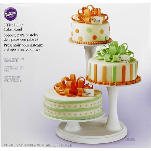  Wilton 3-Tier Pillar Style Cake and Dessert Stand, Great for Displaying Cakes, Cupcakes, Danishes and Your Favorite Hors dOeuvres, White