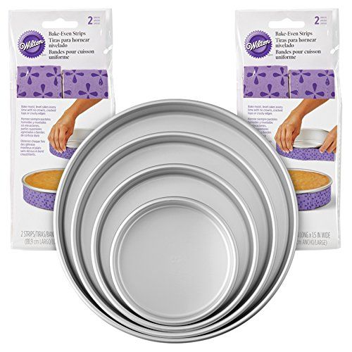  Wilton Bake-Even Strips and Round Cake Pan Set, 8-Piece - 6, 8, 10, and 12 x 2-Inch Aluminum Cake Pans: Kitchen & Dining