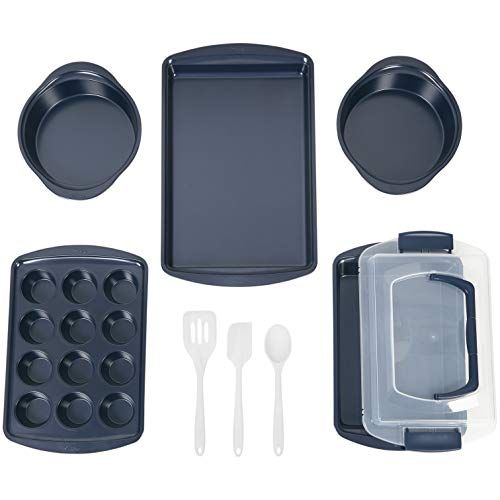  Wilton Non-Stick Diamond-Infused Navy Blue Baking Set with Utensils, 9-Piece: Kitchen & Dining