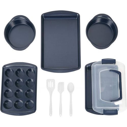  Wilton Non-Stick Diamond-Infused Navy Blue Baking Set with Utensils, 9-Piece: Kitchen & Dining