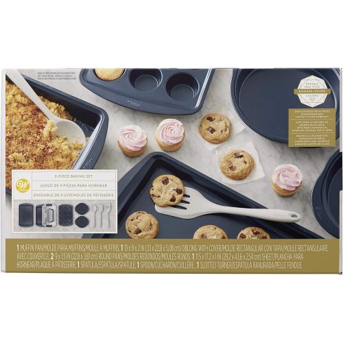  Wilton Non-Stick Diamond-Infused Navy Blue Baking Set with Utensils, 9-Piece: Kitchen & Dining