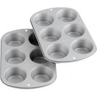 [아마존베스트]Wilton Recipe Right Non-Stick 6-Cup Standard Muffin Pan, Set of 2, Silver