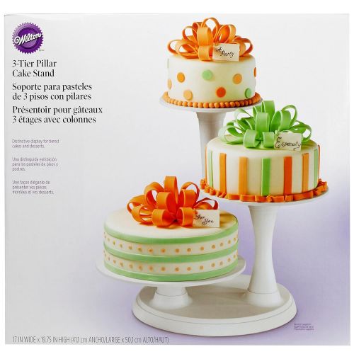  Wilton 3-Tier Pillar Style Cake and Dessert Stand, Great for Displaying Cakes, Cupcakes, Danishes and Your Favorite Hors dOeuvres, White