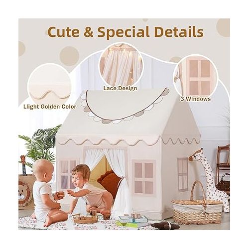  Wilwolfer Play Tent for Kids Indoor: with Mat, Star Lights, Banners - Kids Play Tent Indoor Toddlers Play Tent Large Toddler Tent for Kids Toy House Gift for Boys & Girls