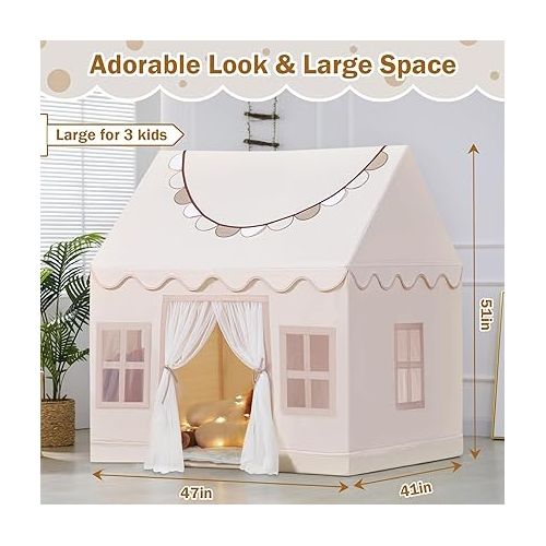  Wilwolfer Play Tent for Kids Indoor: with Mat, Star Lights, Banners - Kids Play Tent Indoor Toddlers Play Tent Large Toddler Tent for Kids Toy House Gift for Boys & Girls