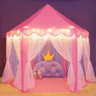 Wilwolfer Princess Castle Play Tent Large Kids Play House with Star Lights Girls Pink Play Tents Toy for Indoor & Outdoor Games