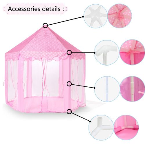  Wilwolfer Princess Castle Play Tent Large Kids Play House with Star Lights Girls Pink Play Tents Toy for Indoor & Outdoor Games