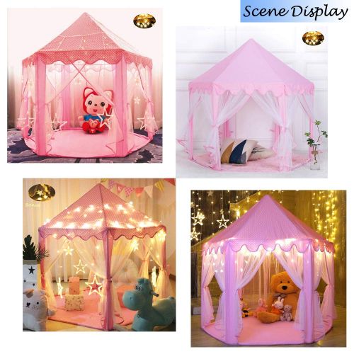  Wilwolfer Princess Castle Play Tent Large Kids Play House with Star Lights Girls Pink Play Tents Toy for Indoor & Outdoor Games