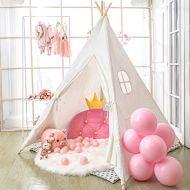 [아마존 핫딜]  [아마존핫딜]Wilwolfer wilwolfer Teepee Tent for Kids Foldable Children Play Tents for Girl and Boy with Carry Case 4 Poles Canvas Playhouse Toys for Girls or Child Indoor and Outdoor (White)