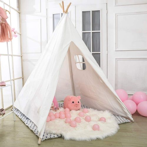  [아마존 핫딜]  [아마존핫딜]Wilwolfer wilwolfer Teepee Tent for Kids Foldable Children Play Tents for Girl and Boy with Carry Case 4 Poles Canvas Playhouse Toys for Girls or Child Indoor and Outdoor (White)