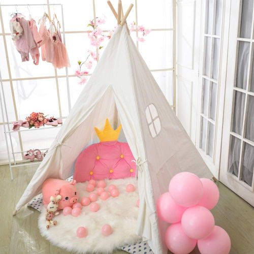  [아마존 핫딜]  [아마존핫딜]Wilwolfer wilwolfer Teepee Tent for Kids Foldable Children Play Tents for Girl and Boy with Carry Case 4 Poles Canvas Playhouse Toys for Girls or Child Indoor and Outdoor (White)