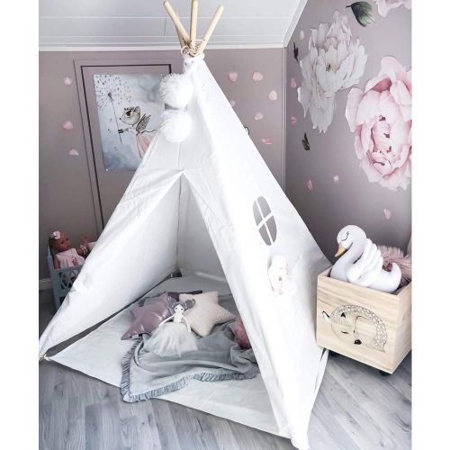  [아마존 핫딜]  [아마존핫딜]Wilwolfer wilwolfer Teepee Tent for Kids Foldable Children Play Tents for Girl and Boy with Carry Case 4 Poles Canvas Playhouse Toys for Girls or Child Indoor and Outdoor (White)