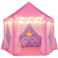 [아마존 핫딜]  [아마존핫딜]Wilwolfer wilwolfer Princess Castle Play Tent for Girls Large Kids Play Tents Hexagon Playhouse with Star Lights Toys for Children Indoor Games (Pink)