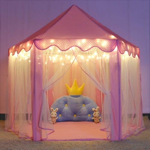  [아마존 핫딜]  [아마존핫딜]Wilwolfer wilwolfer Princess Castle Play Tent for Girls Large Kids Play Tents Hexagon Playhouse with Star Lights Toys for Children Indoor Games (Pink)