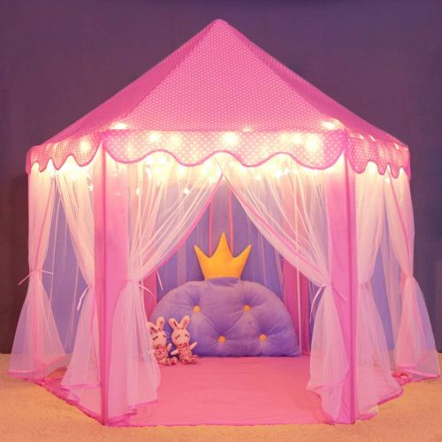  [아마존베스트]Wilwolfer wilwolfer Princess Castle Play Tent for Girls Large Kids Play Tents Hexagon Playhouse with Star Lights Toys for Children Indoor Games (Pink)