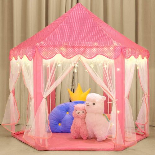  [아마존베스트]Wilwolfer wilwolfer Princess Castle Play Tent for Girls Large Kids Play Tents Hexagon Playhouse with Star Lights Toys for Children Indoor Games (Pink)