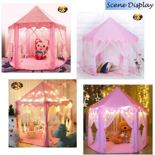  [아마존베스트]Wilwolfer wilwolfer Princess Castle Play Tent for Girls Large Kids Play Tents Hexagon Playhouse with Star Lights Toys for Children Indoor Games (Pink)