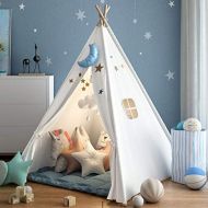 [아마존베스트]Wilwolfer wilwolfer Teepee Tent for Kids Foldable Children Play Tents for Girl and Boy with Carry Case 4 Poles Canvas Playhouse Toys for Girls or Child Indoor and Outdoor (White)