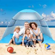 wilwolfer Beach Tent Pop Up Sun Shelter Plus Cabana Automatic Canopy Shade Portable UV Protection Easy Setup Windproof Stable with Carry Bag for Outdoor 3 or 4 Person (Blue)