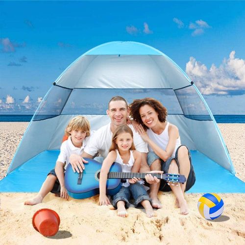  wilwolfer Beach Tent Pop Up Sun Shelter Plus Cabana Automatic Canopy Shade Portable UV Protection Easy Setup Windproof Stable with Carry Bag for Outdoor 3 or 4 Person (Blue)