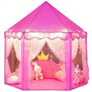 [아마존베스트]Wilwolfer Princess Castle Play Tent for Girls Large Kids Play Tents Hexagon Playhouse with Star Lights Toys for Children Indoor Games (Pink)