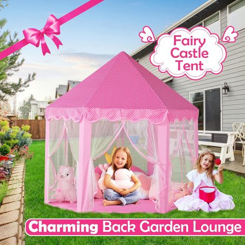  [아마존베스트]Wilwolfer Princess Castle Play Tent for Girls Large Kids Play Tents Hexagon Playhouse with Star Lights Toys for Children Indoor Games (Pink)