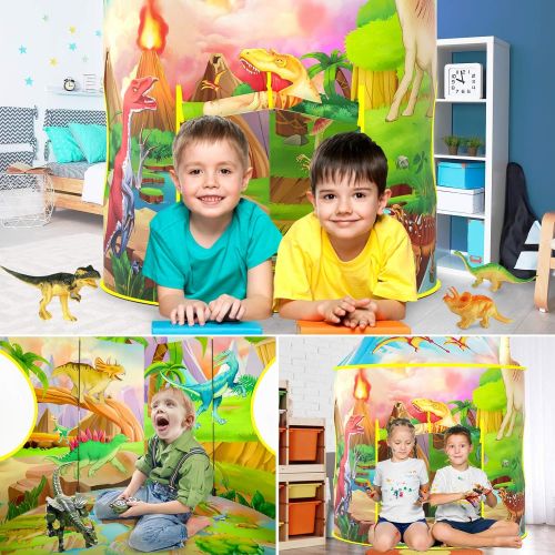  [아마존베스트]Wilwolfer Dinosaur Kids Play Tent with Dinosaur Toys for Boys & Girls, Kids Tent for Boys, Pop Up Playhouse for Children with Miniature Dinosaur Gifts, Outdoor Indoor Tents for Kids Play Gam
