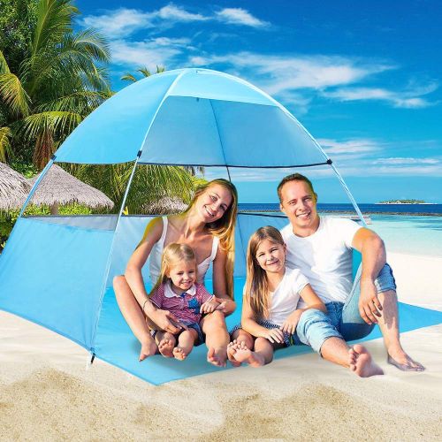  Wilwolfer Beach Tent Pop Up Sun Shelter Plus Cabana Automatic Canopy Shade Portable UV Protection Easy Setup Windproof Stable with Carry Bag for Outdoor 3 or 4 Person (Blue)