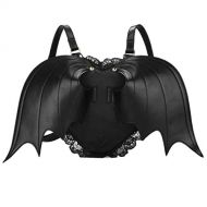 Win8Fong New Individualized Bat Bag Fashion Style Girls School Bag Lace/PU Cute Bat Wing Heart-Shaped Backpack - Black