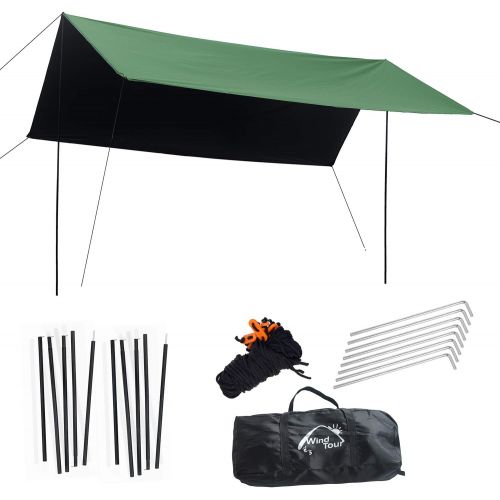  Wind Tour Portable Multifunctional Outdoor Camping Traveling Awning Backpacking Tarp Sunshade Lightweight UV Protection and PU 3000mm Waterproof Rain Fly Tarp Shelter (118177 inche