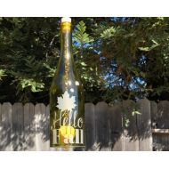 Windcatcher Hello Fall Bottle Windchime - Recycled Outdoor Glass Etching Best Friends October Decor Chimes Relax Retirement
