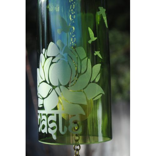  Namaste Lotus Birds Wine Bottle Windchime - Windcatcher Eco Friendly Rememberance Wedding Mothersday Garden Yoga Zen Meditation Garden